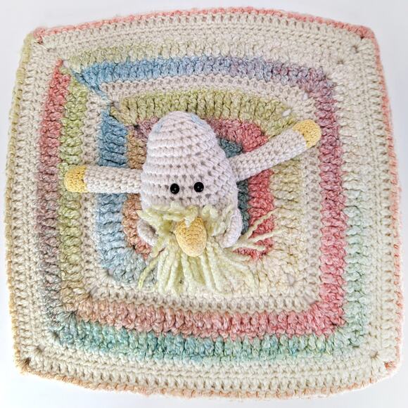 Crochet Unicorn Lovey Security Blanket Handmade Pastel Rainbow Baby Plush 16" - Picture 2 of 11